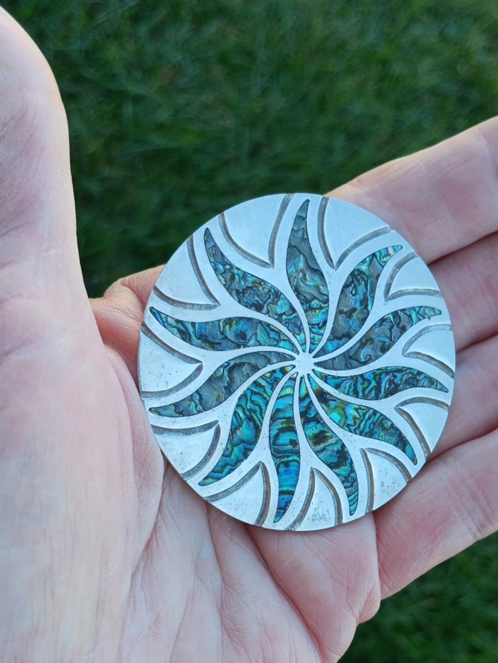 Vtg Taxco Sterling Abalone Pendant/Brooch
